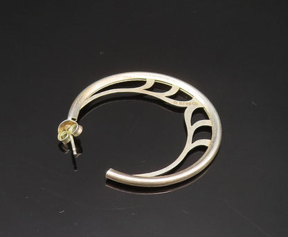 DESIGNER 925 Sterling Silver Vintage Flame Cutout Motif Hoop Earrings EG11822