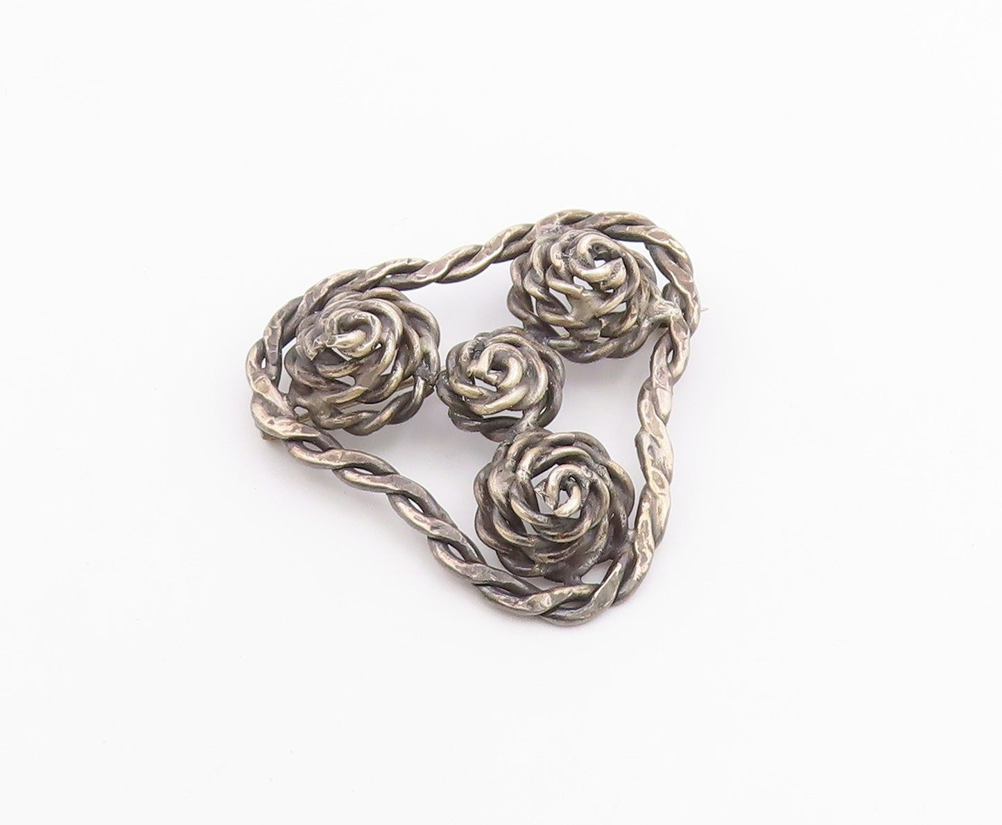 925 Sterling Silver  Vintage Dark Tone Twist Floral Motif Brooch Pin   BP8922