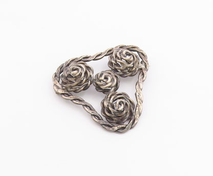 925 Sterling Silver  Vintage Dark Tone Twist Floral Motif Brooch Pin   BP8922