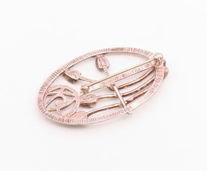 CJL IRELAND 925 Silver  Vintage Openwork Flower Design Brooch Pin  BP9872