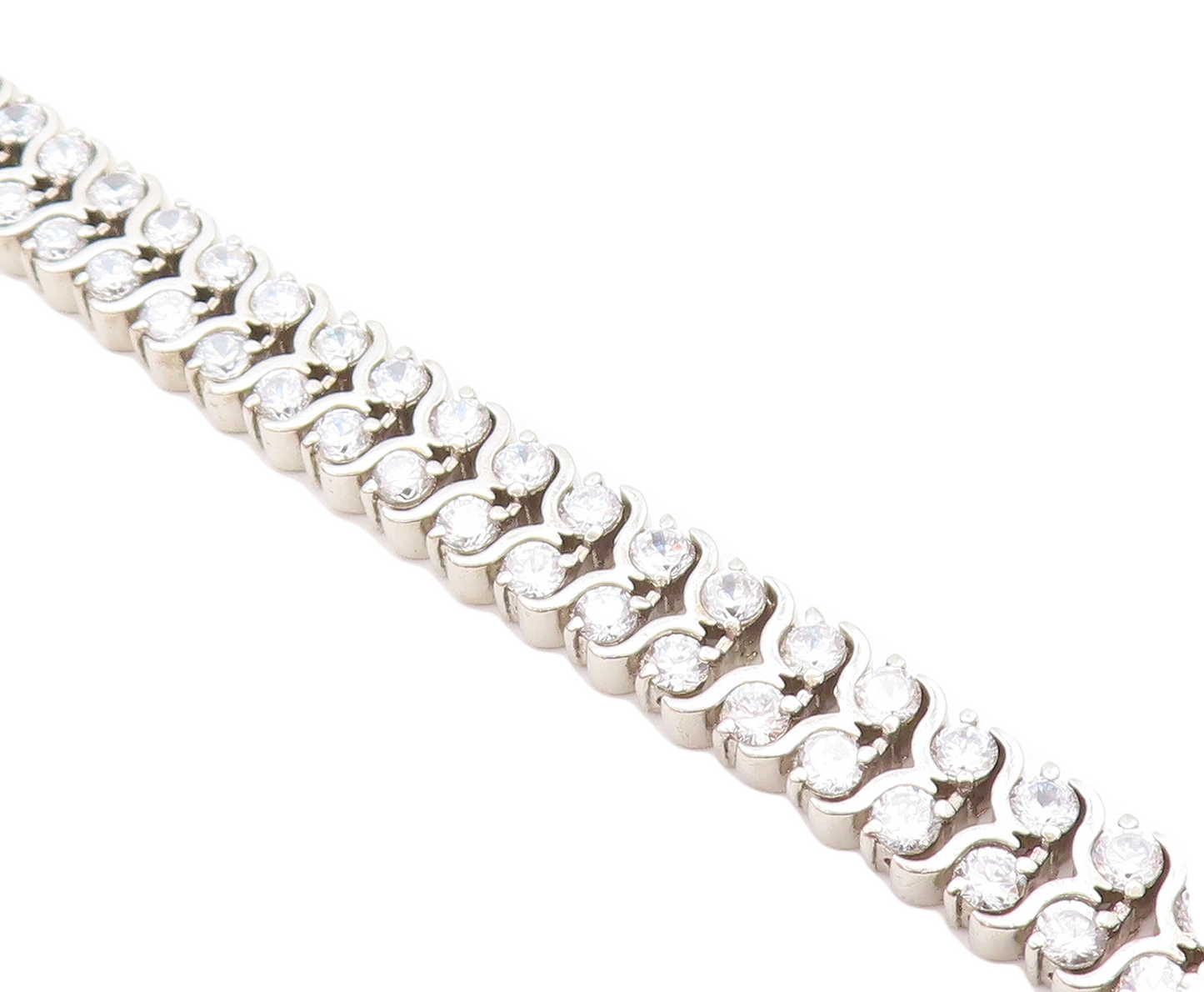 925 Sterling Silver  Vintage Cubic Zirconia Two Row Chain Bracelet  BT2364