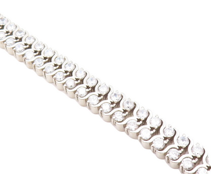 925 Sterling Silver  Vintage Cubic Zirconia Two Row Chain Bracelet  BT2364