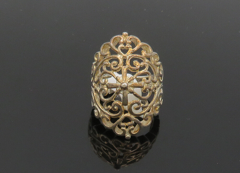 925 Sterling Silver  Vintage Shiny Open Heart Swirl Band Ring Sz 6  RG20494