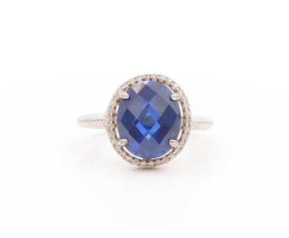925 Sterling Silver Vintage Ring Designer Sapphire Halo CZ  Sz 7  RG32891