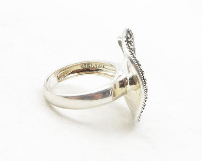 925 Silver  Cubic Zirconia & Marcasite Floral Cocktail Ring Sz 6.5  RG12418