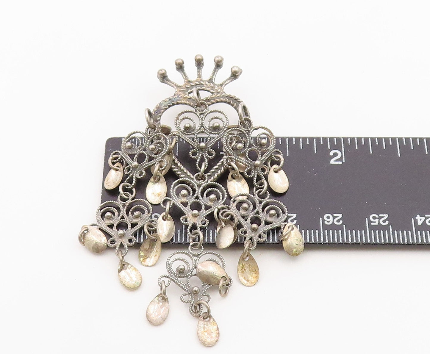 925 Sterling Silver Vintage Brooch Pin NORWAY Crowned Heart Filigree  BP12612