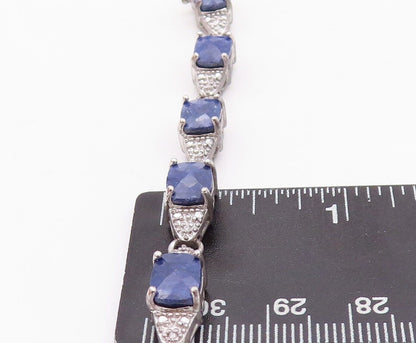 925 Sterling Silver Vintage Bracelet Oval Shape Sapphire & CZ Inlay  BT10761
