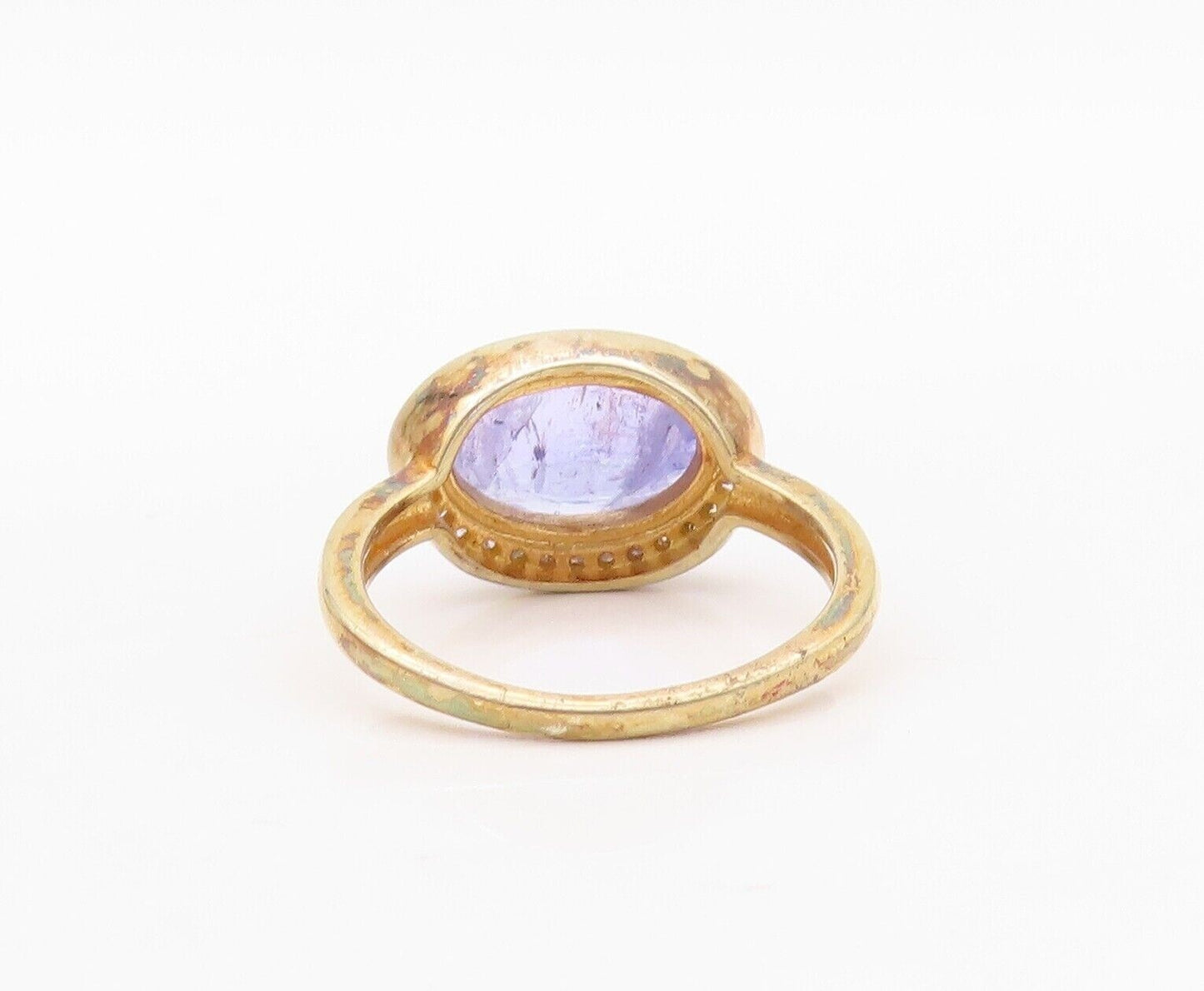925 Sterling Silver Vintage Ring Gold Plated Diamonds & Tanzanite  Sz 8  RG30025