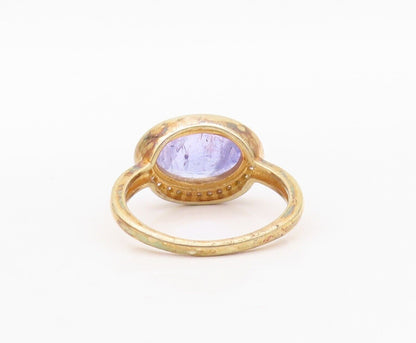925 Sterling Silver Vintage Ring Gold Plated Diamonds & Tanzanite  Sz 8  RG30025