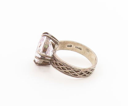 925 Sterling Silver Vintage Ring ISRAEL CZ Textured Latticework  Sz 7.5  RG36884
