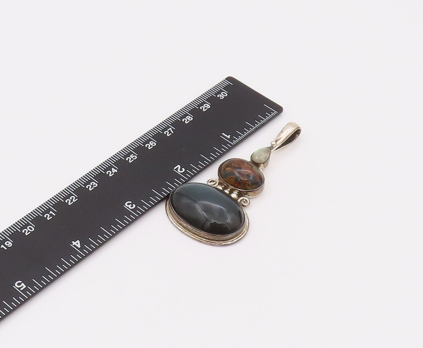 SAJEN 925 Silver  Vintage Handcrafted Natural Agate & Jasper Pendant  PT22171