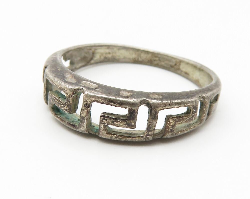 925 Sterling Silver   Vintage Dark Tone Greek Key Band Ring Sz 6.5  RG11636