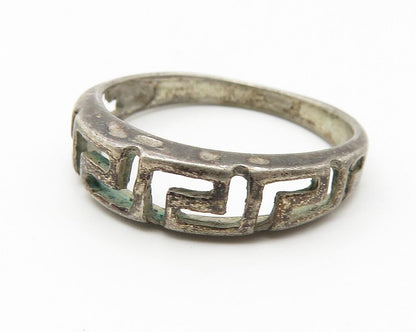 925 Sterling Silver   Vintage Dark Tone Greek Key Band Ring Sz 6.5  RG11636
