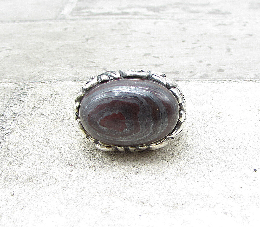 925 Sterling Silver  Cabochon Cut Botswana Agate Solitaire Ring Sz 6.5  RG1592