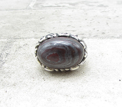925 Sterling Silver  Cabochon Cut Botswana Agate Solitaire Ring Sz 6.5  RG1592