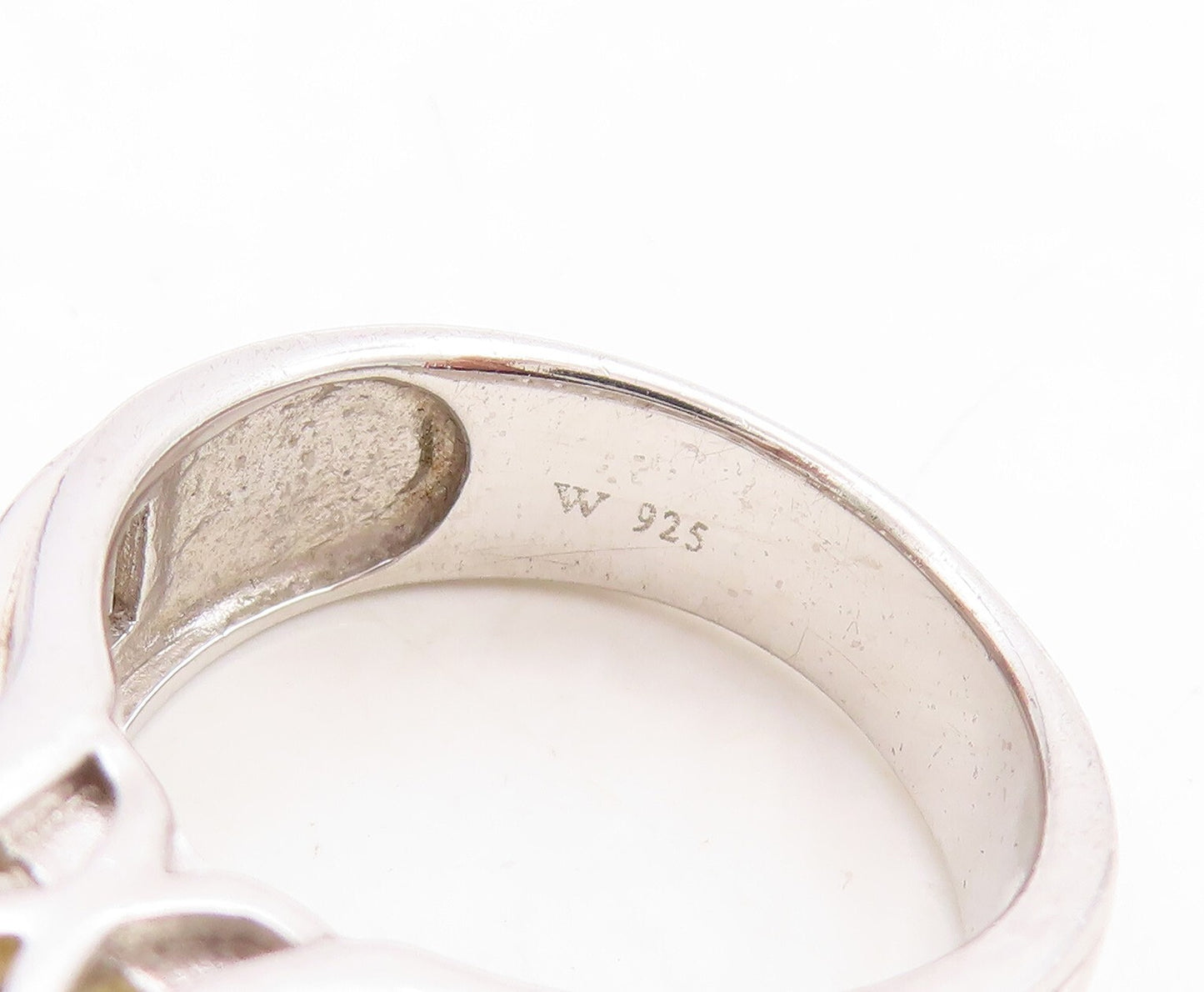 925 Sterling Silver Vintage Ring Rectangle CZ Band Round Citrine  Sz 7  RG31184