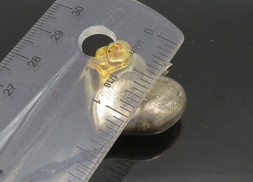GORHAM 925 Silver  Vintage Two Tone Rose Flower Love Heart Pendant  PT19353