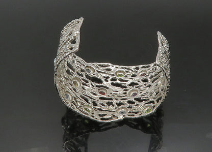 925 Silver Vintage Topaz Peridot & Multi Stone Sculpted Cuff Bracelet BT8996