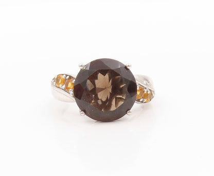 925 Sterling Silver Vintage Ring Swirled Gemstone Band Smoky Quartz Sz 7 RG31832