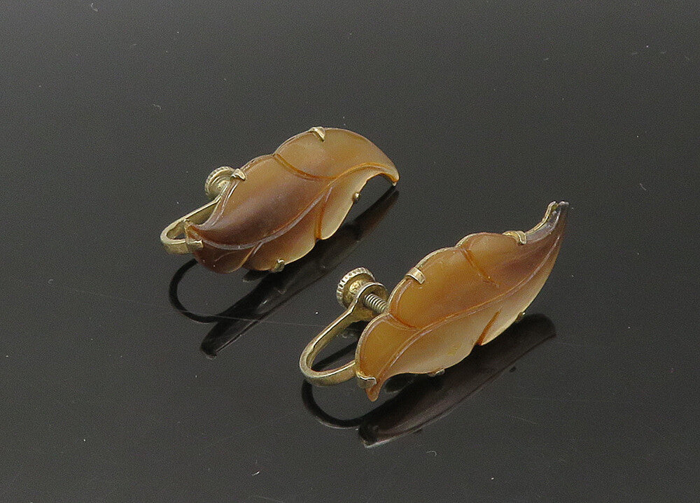925 Silver   Vintage Mother Of Pearl Floral Leaf Non Pierce Earrings  EG10990