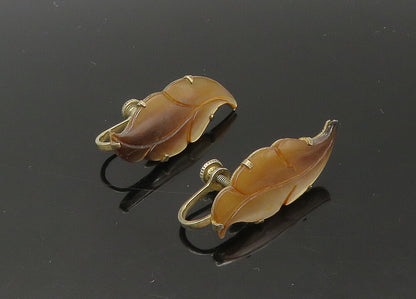 925 Silver   Vintage Mother Of Pearl Floral Leaf Non Pierce Earrings  EG10990