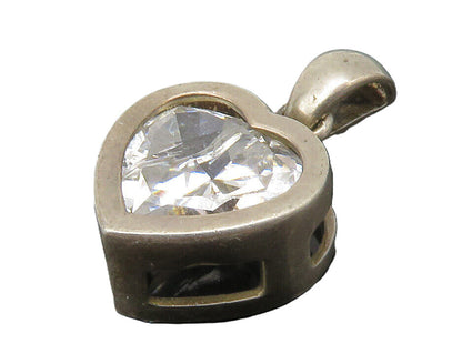925 Sterling Silver  Vintage Cubic Zirconia Love Heart Drop Pendant  PT11321