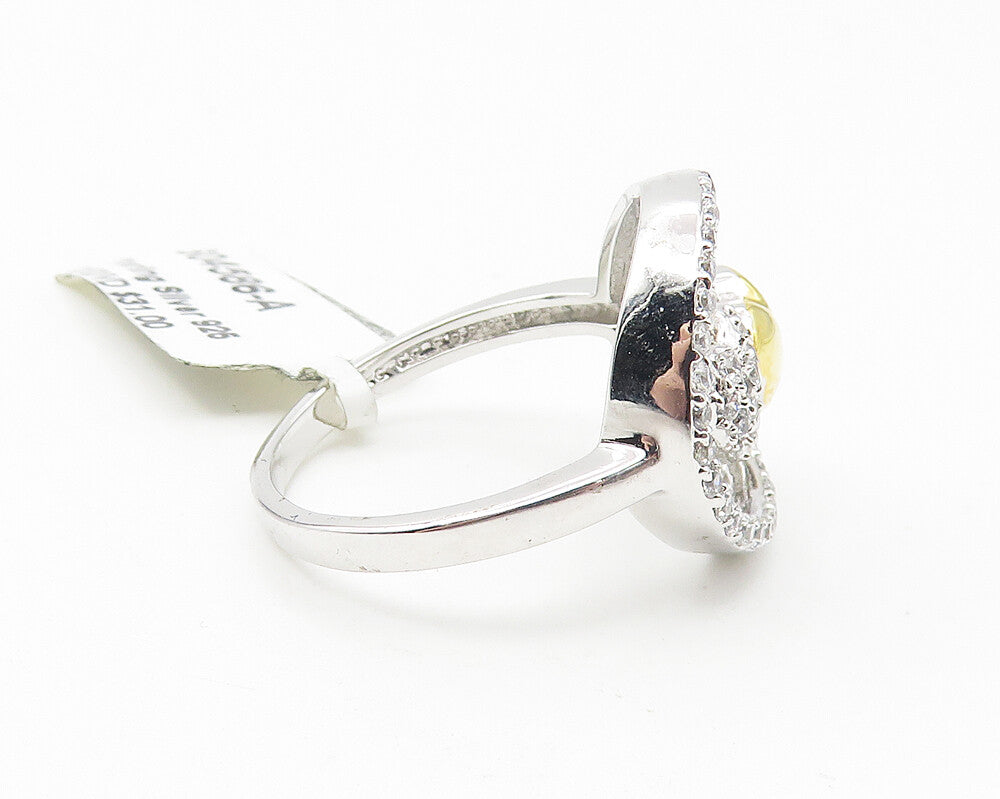 925 Sterling Silver  Sparkling Topaz 2 Tone Love Heart Band Ring Sz 7  RG10759