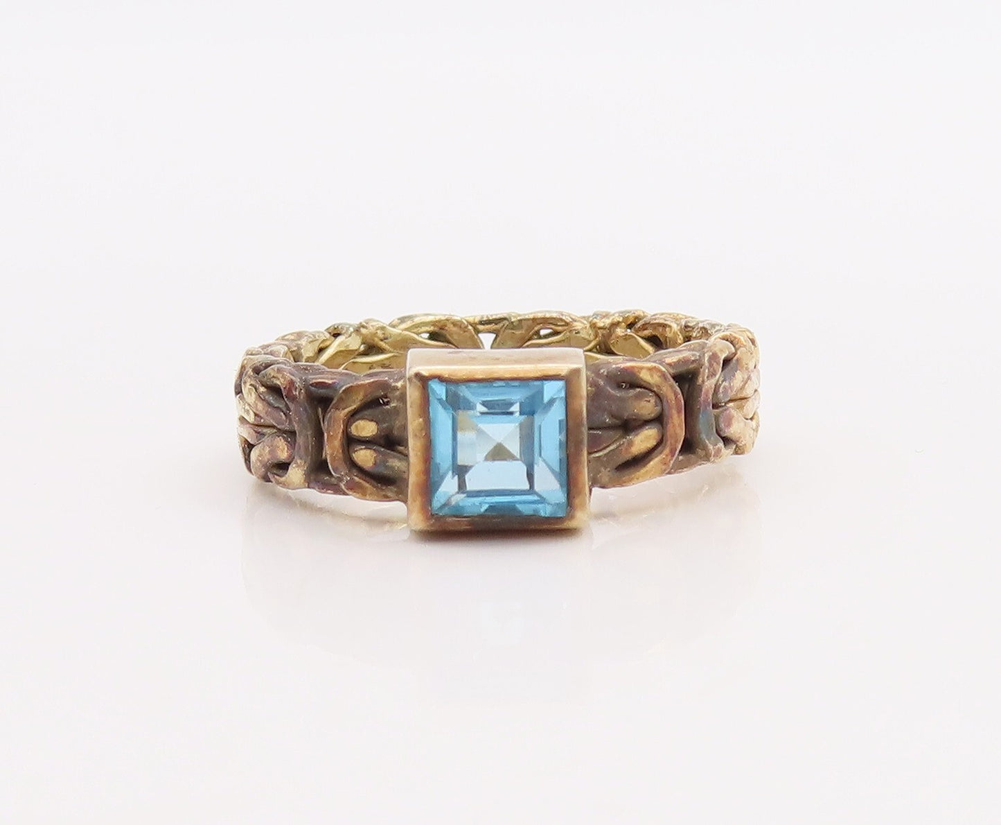 925 Sterling Silver Vintage Ring Intrinsic Breaded Blue Square CZ Sz 6.5 RG28861