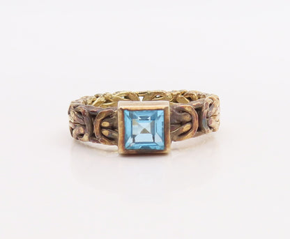 925 Sterling Silver Vintage Ring Intrinsic Breaded Blue Square CZ Sz 6.5 RG28861