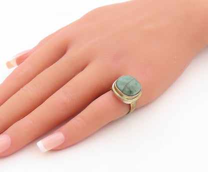 925 Sterling Silver Vintage Ring Antique Cabochon Green Gemstone  Sz 6 RG30221