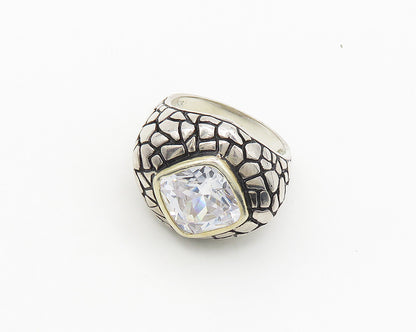 925 Sterling Silver  Cubic Zirconia Two Tone Cocktail Ring Sz 9.5  RG18304