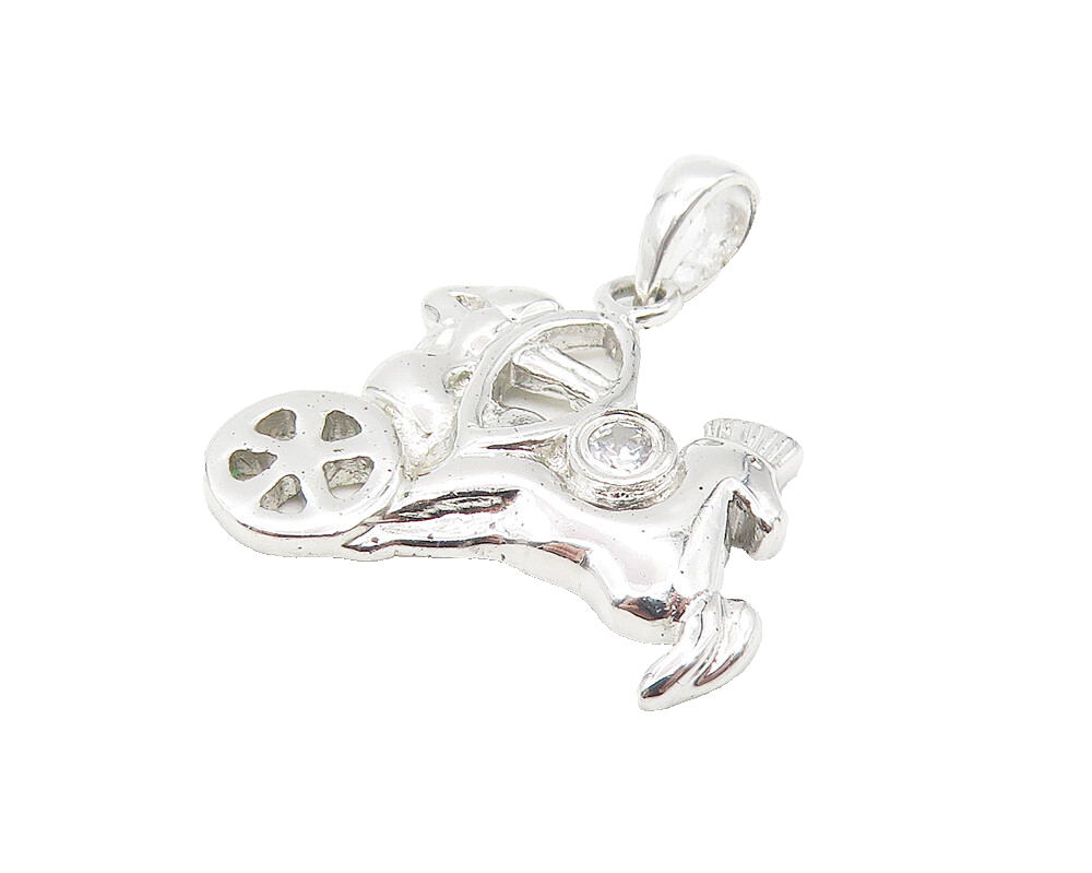 925 Sterling Silver  Petite Topaz Horse & Carriage Shiny Drop Pendant  PT9409