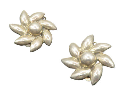 MEXICO 925 Sterling Silver  Vintage Flower Motif Non Pierce Earrings  EG6647