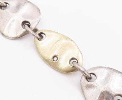 925 Sterling Silver Vintage Bracelet Real Diamonds Modernist Disc Link  BT11706