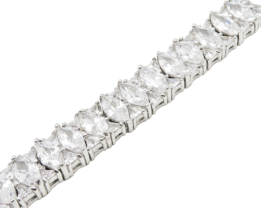 925 Sterling Silver  Sparkling Cubic Zirconia Hinge Chain Bracelet  BT6921