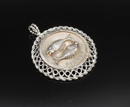 925 Sterling Silver  Vintage Openwork Pisces Fish Astrology Pendant  PT21852