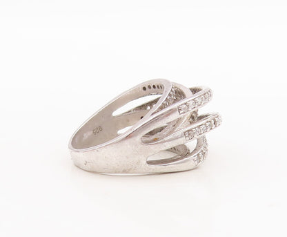 925 Sterling Silver Vintage Ring Designer Split White Topaz Bands  Sz 7  RG29658