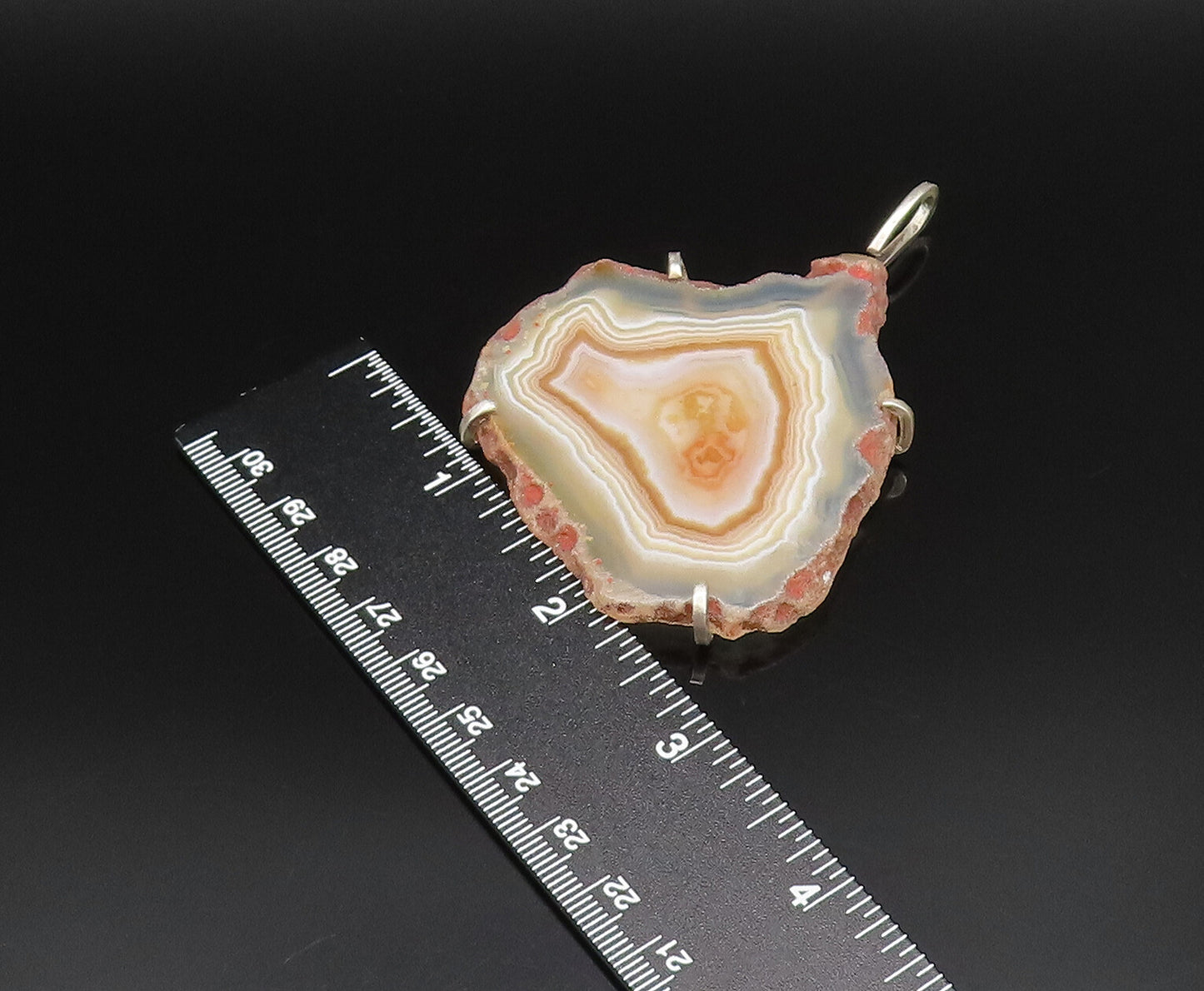 925 Sterling Silver  Vintage Large Unique Agate Statement Pendant  PT21569