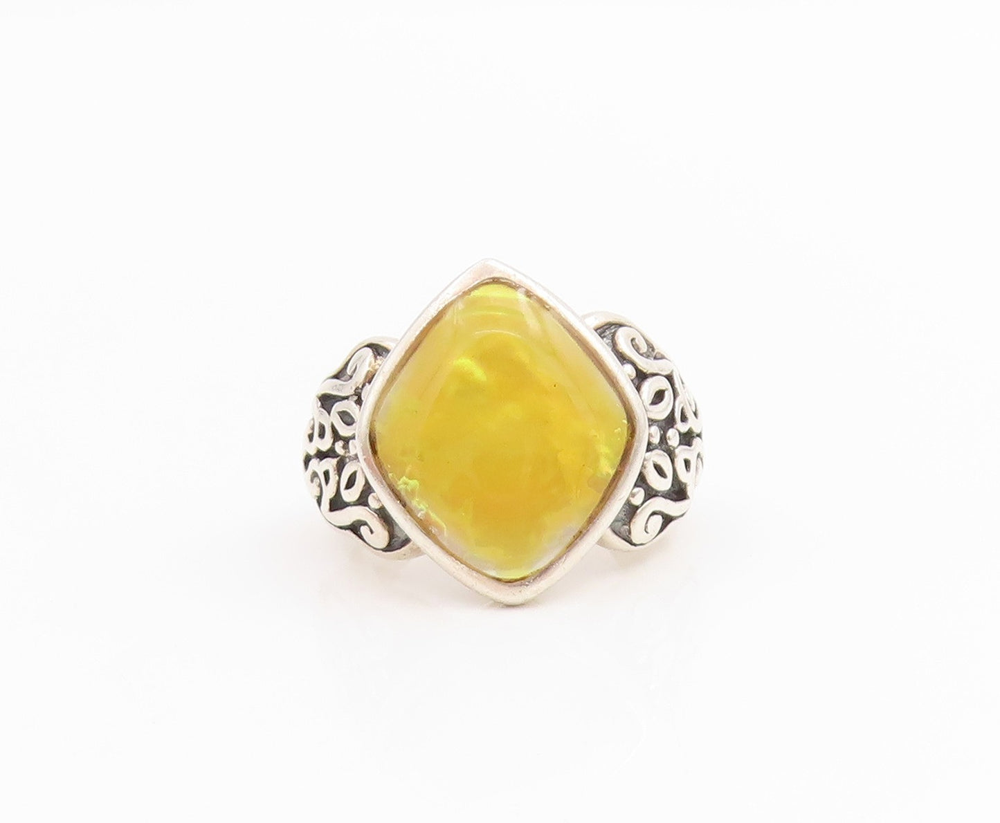 925 Sterling Silver Vintage Ring Carved Floral Scrollwork Band  Sz 6  RG33880