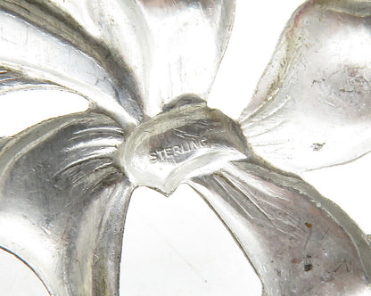 925 Sterling Silver  Vintage Floral Ribbon Bow Love Heart Brooch Pin  BP4826