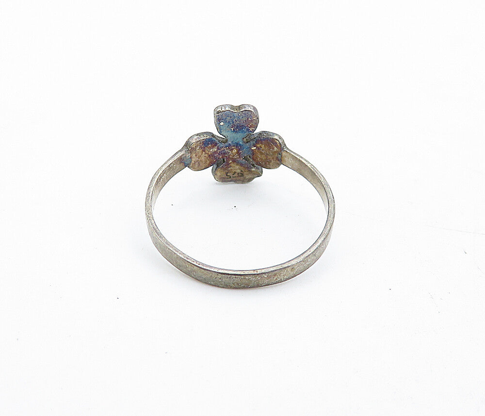 SOUTHWESTERN 925 Silver Vintage Turquoise Clover Band Ring Sz 6.5 RG5515