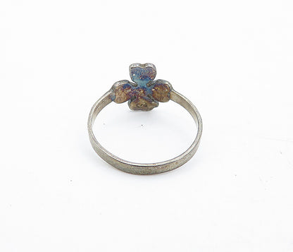 SOUTHWESTERN 925 Silver Vintage Turquoise Clover Band Ring Sz 6.5 RG5515