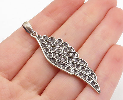 925 Sterling Silver  Vintage Dark Tone Chiseled Wing Design Pendant  PT5624