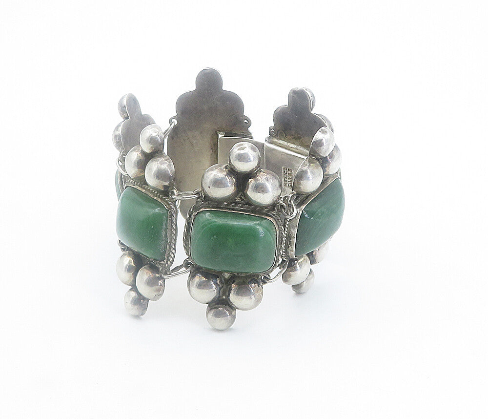 MEXICO 925 Silver  Vintage Antique Large Gemstone Bubble Chain Bracelet  BT3407