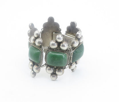MEXICO 925 Silver  Vintage Antique Large Gemstone Bubble Chain Bracelet  BT3407