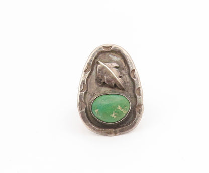 925 Sterling Silver Vintage Ring NAVAJO ZUNI Turquoise Leaf Band  Sz 7  RG34444