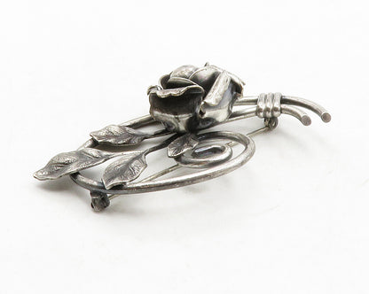 925 Sterling Silver  Vintage Dark Tone Sculpted Flower Brooch Pin  BP4886