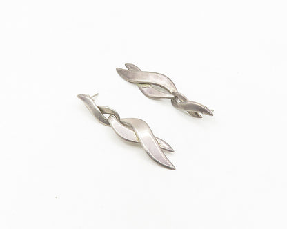 MEXICO 925 Sterling Silver  Vintage Dark Tone Ribbon Dangle Earrings  EG9274