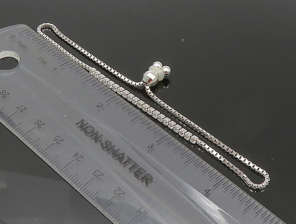 925 Sterling Silver  White Cubic Zirconia Adjustable Box Chain Bracelet  BT1108