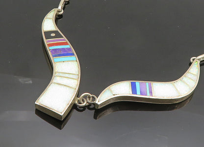 HAROLD SMITH NAVAJO 925 Silver  Vintage Multi Stone Chain Necklace  NE3328
